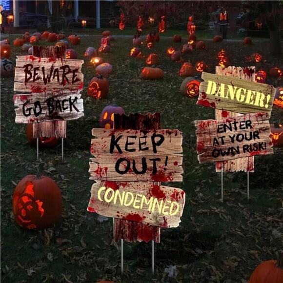 Halloween Decorations Outdoor Yard Signs Stakes,3 Pieces Beware Halloween - Picture 3 of 8